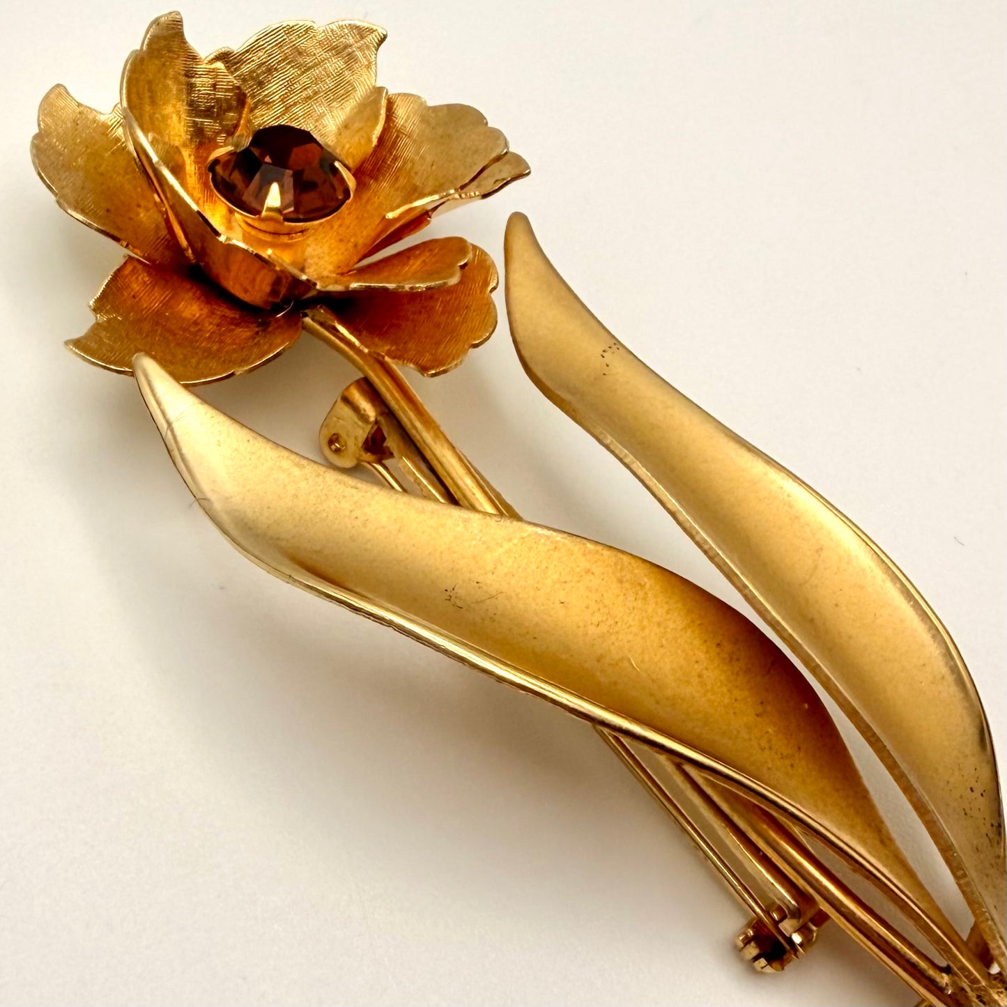 1960s Gold-Tone Rhinestone Flower Brooch