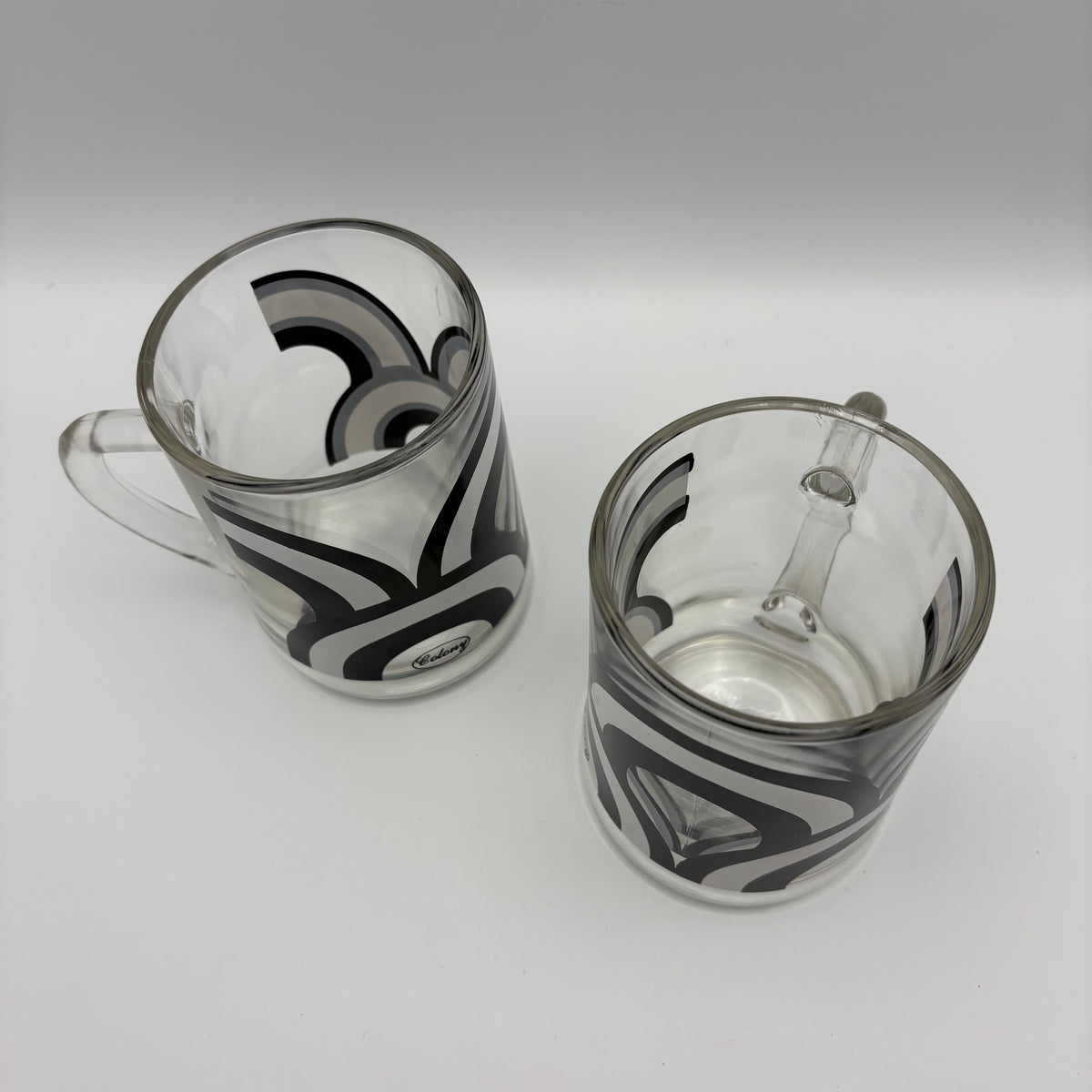 60s/70s Colony Black & White Rainbow Motif Glass Mug Set