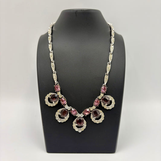 1950s Bogoff Purple & Clear Rhinestone Necklace
