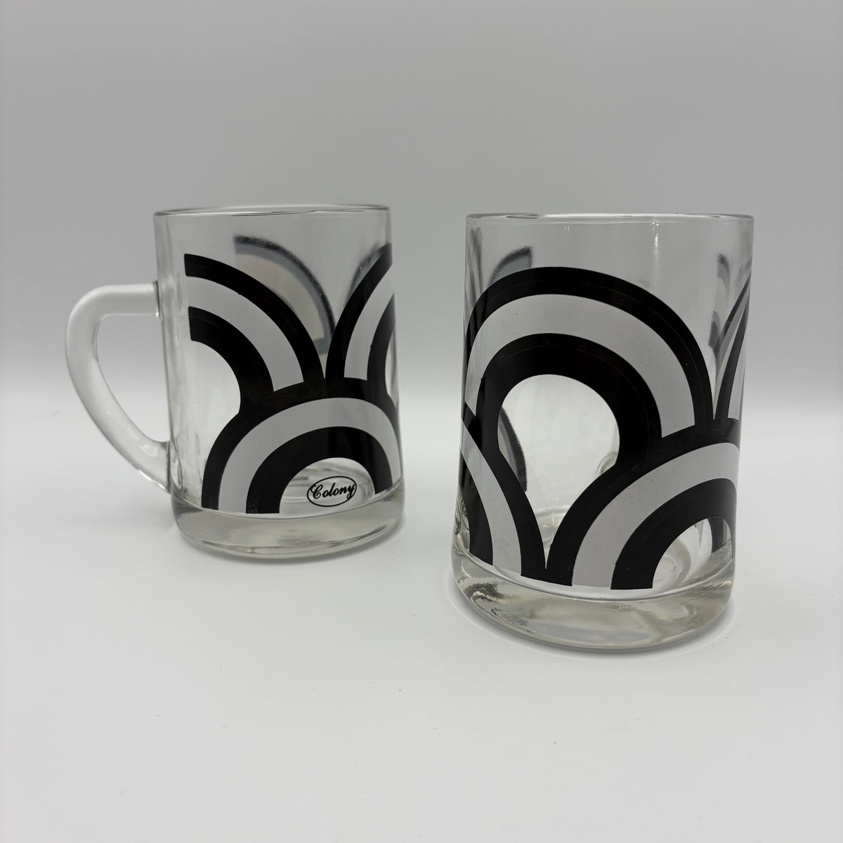 60s/70s Colony Black & White Rainbow Motif Glass Mug Set