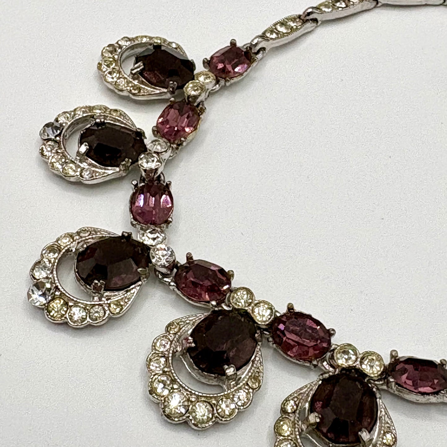 1950s Bogoff Purple & Clear Rhinestone Necklace
