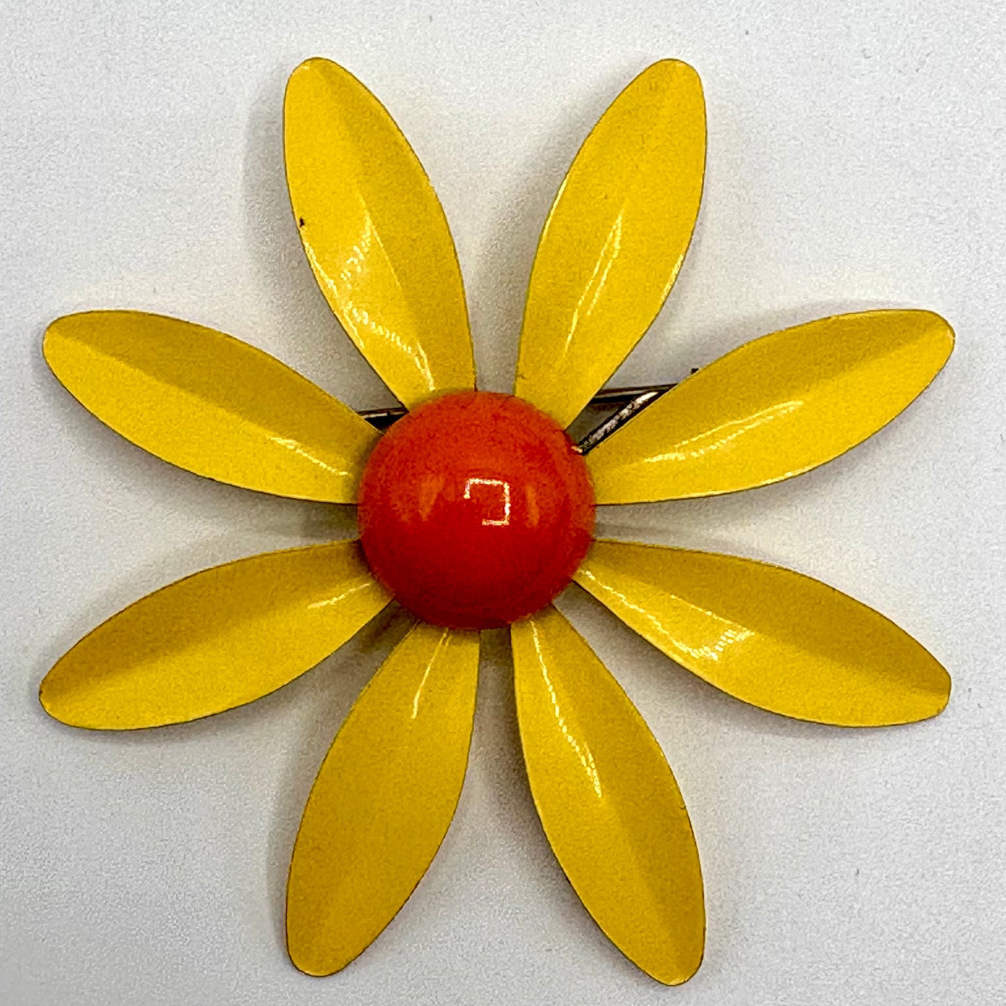 Late 60s / Early 70s Yellow Enamel Daisy Brooch & Earrings