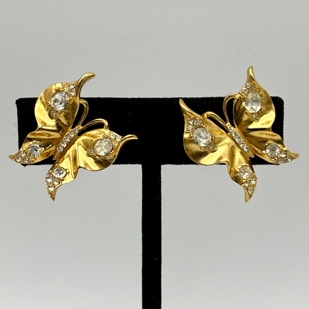 1960s Crown Trifari Butterfly Rhinestone Earrings