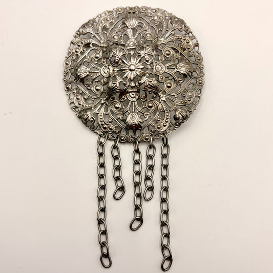 1970s Large Round Silver-Tone Brooch/Pendant