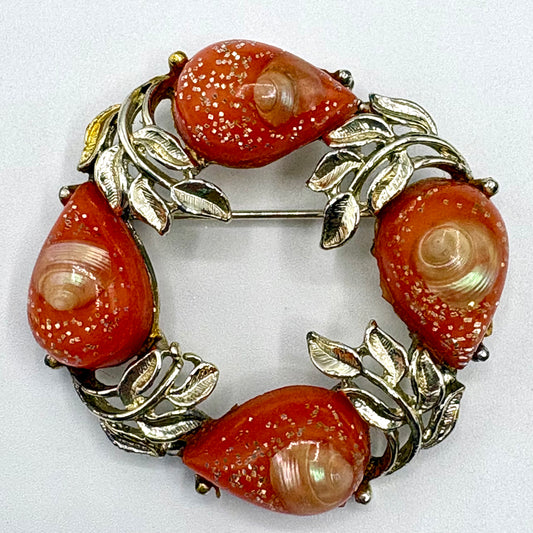 Late 50s/ Early 60s Glitter Lucite & Seashell Brooch