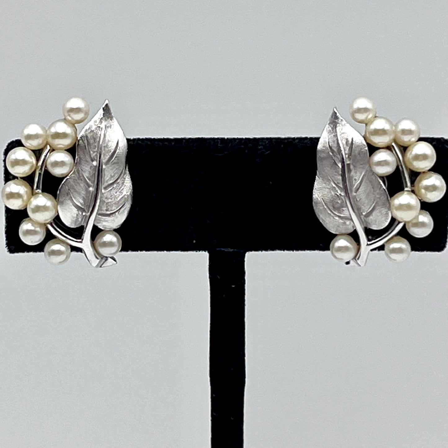 1960s Trifari Crown Pearl Leaf Earrings