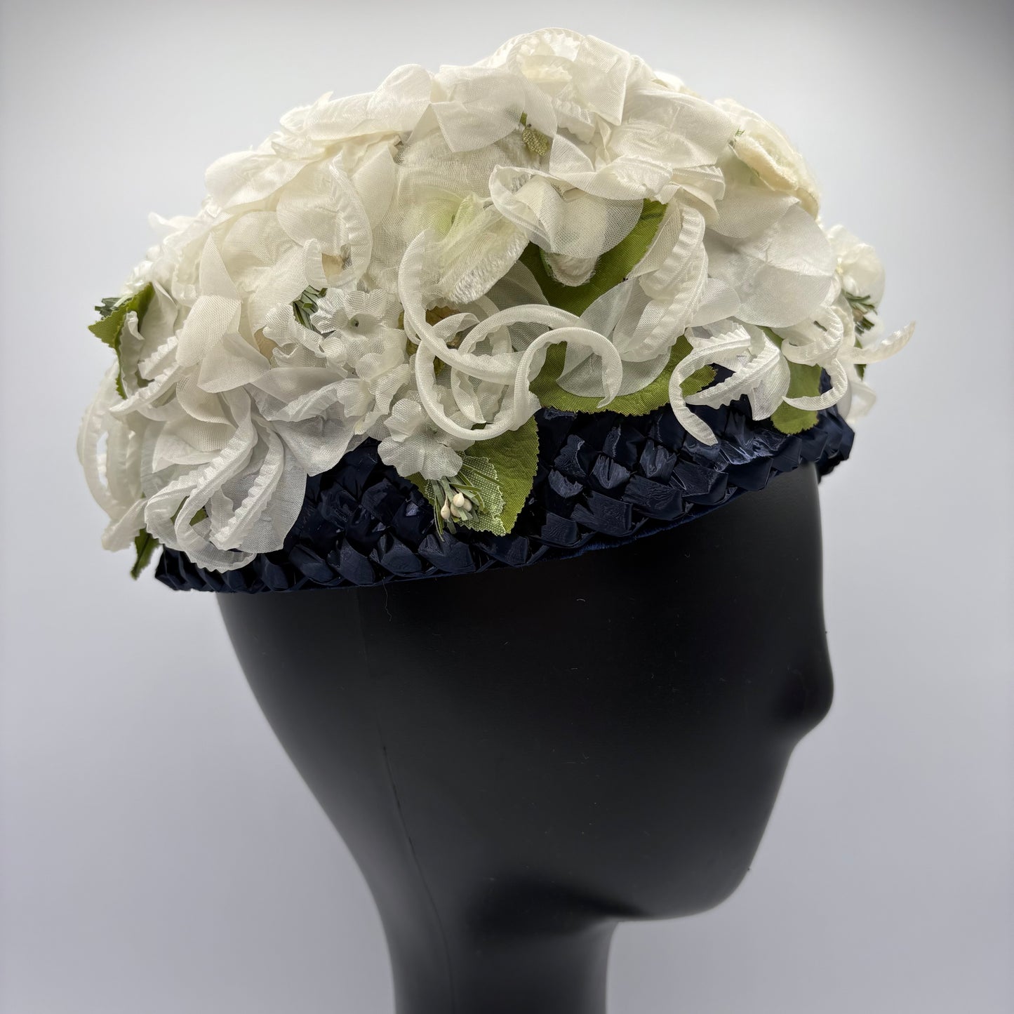 Late 50s/ Early 60s Flowered Straw Pillbox Hat