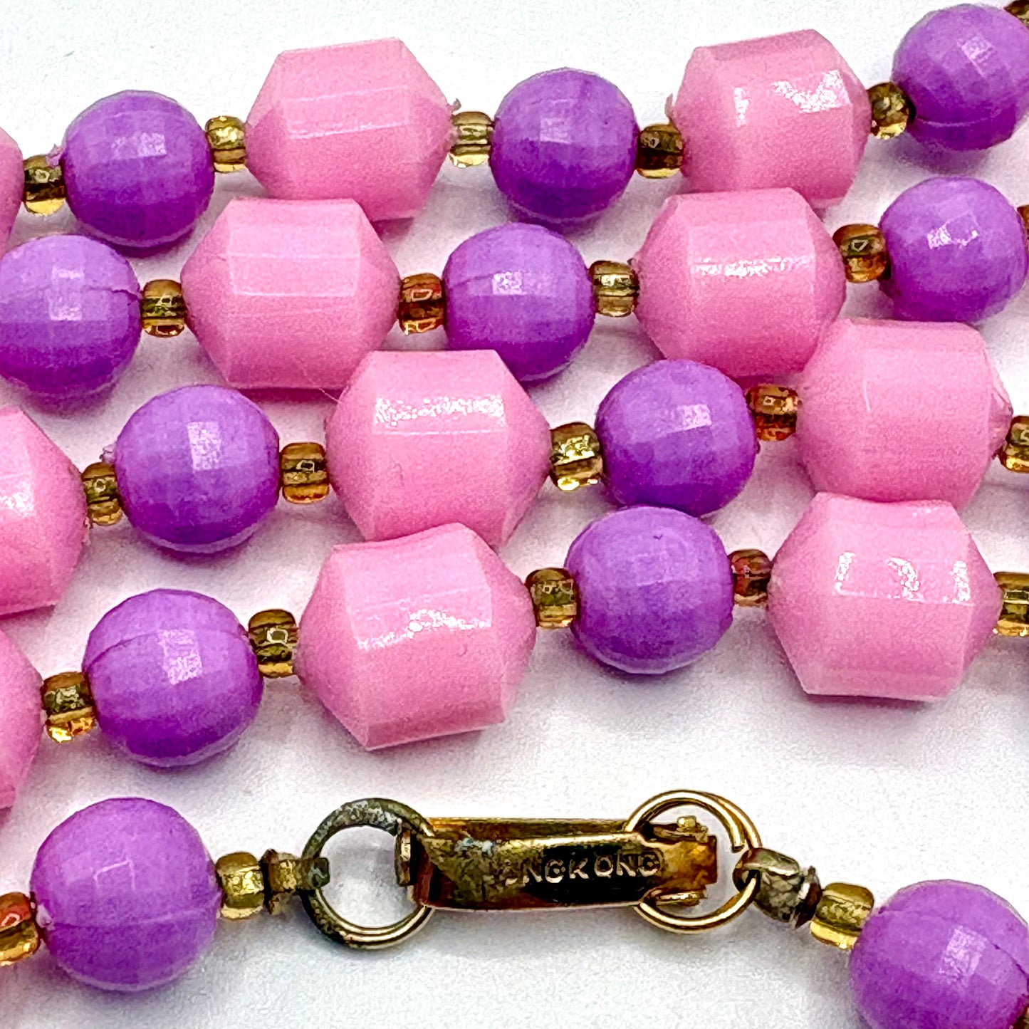 1960s Hong Kong Pink & Purple Long Bead Nekclace