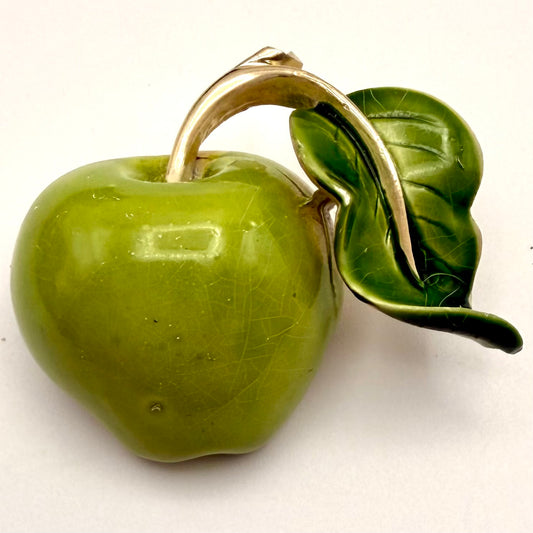 60s/70s Green Apple Enamel Brooch