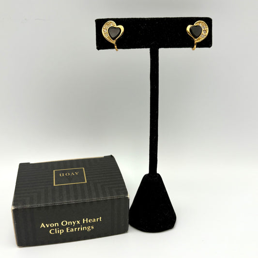 1994 Avon Onyx Heart Earrings