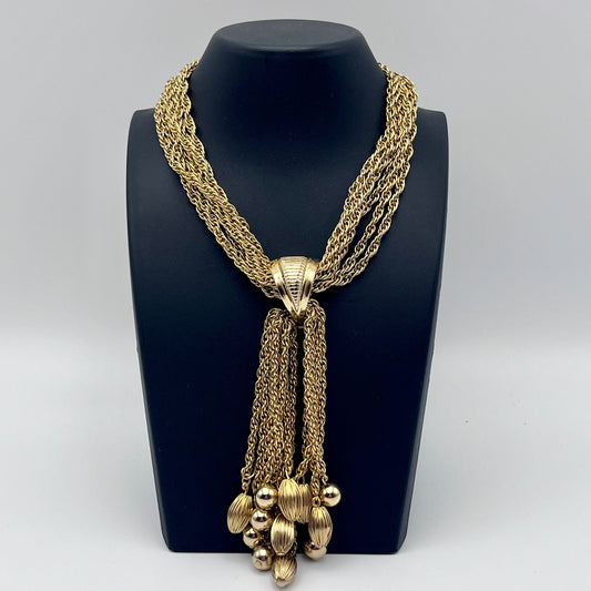 1960s Gold Tone Tassel Choker Necklace