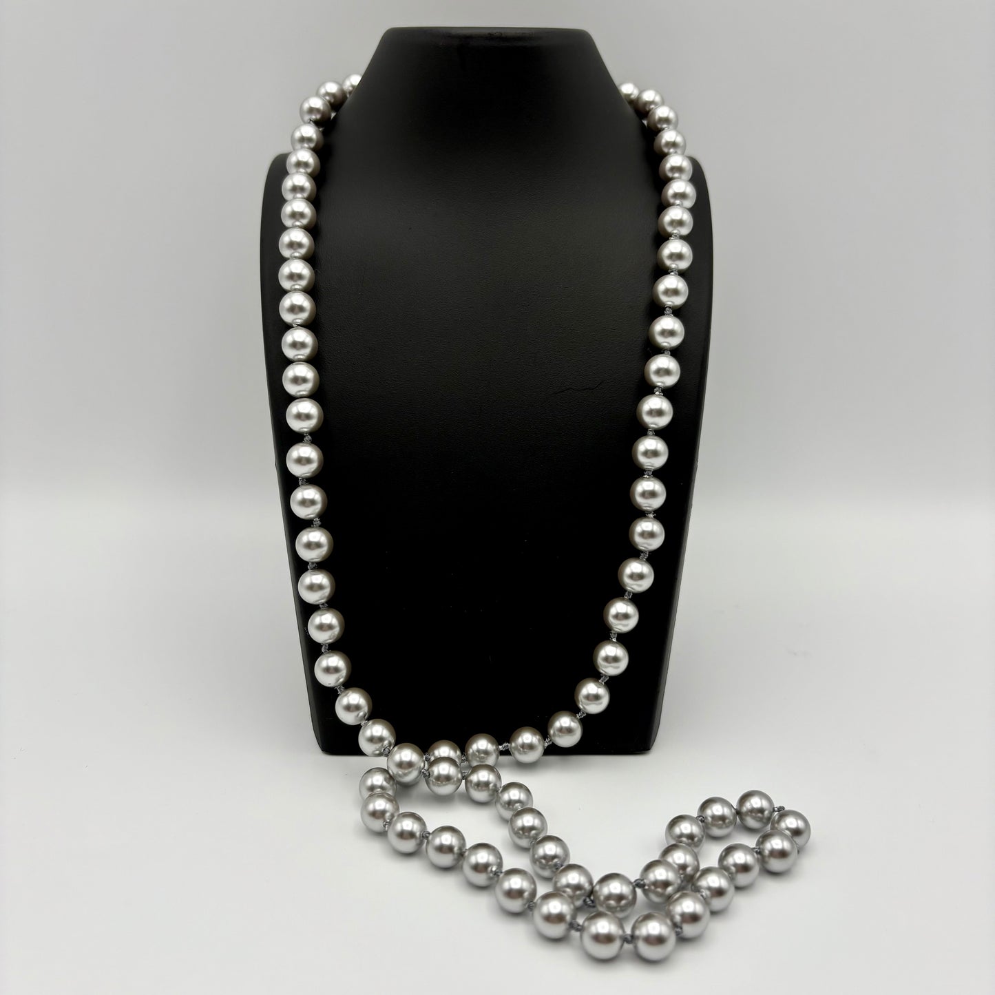 1960s Monet Silver Faux Pearl Hand Knotted Necklace