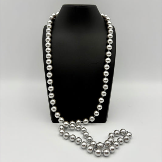 1960s Monet Silver Faux Pearl Hand Knotted Necklace
