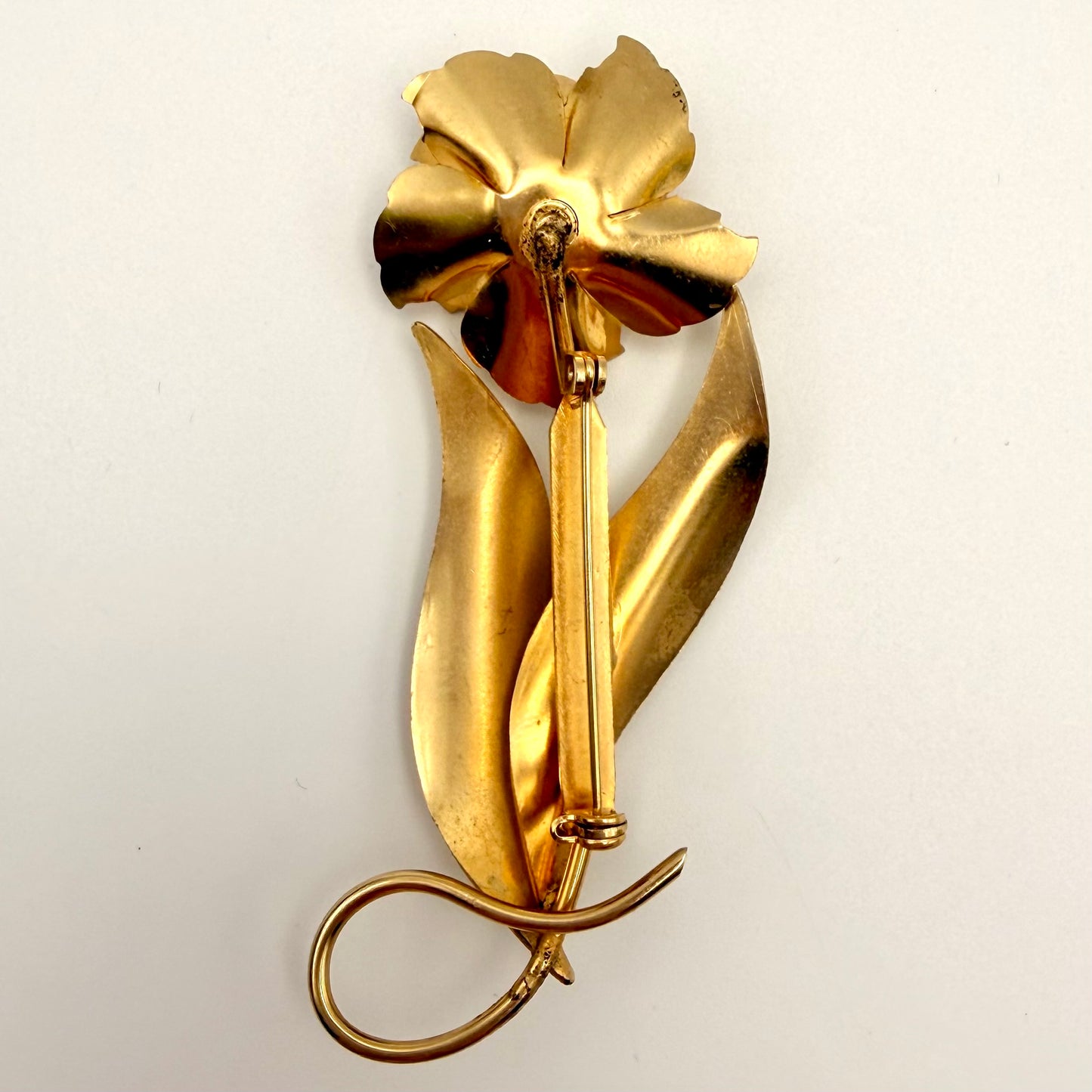 1960s Gold-Tone Rhinestone Flower Brooch