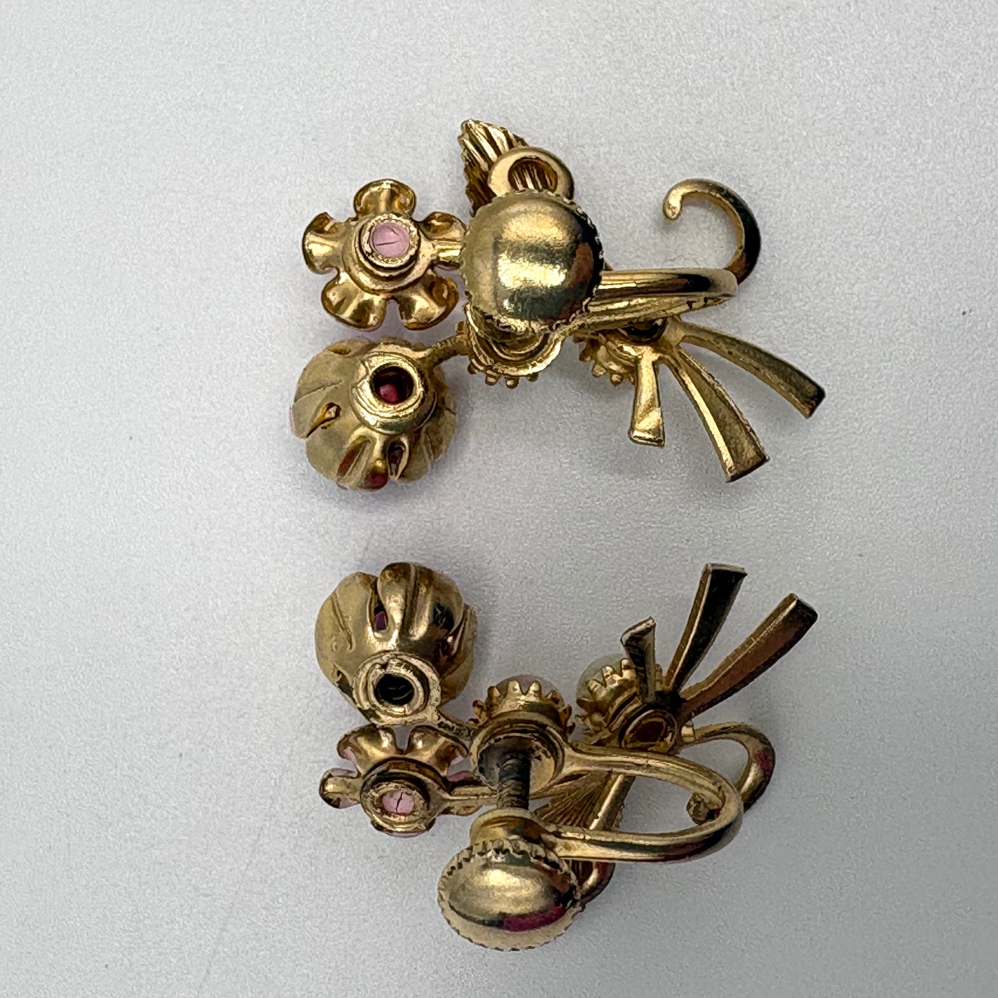 50s/60s Enamel & Pearl Rose Brooch & Earring Set