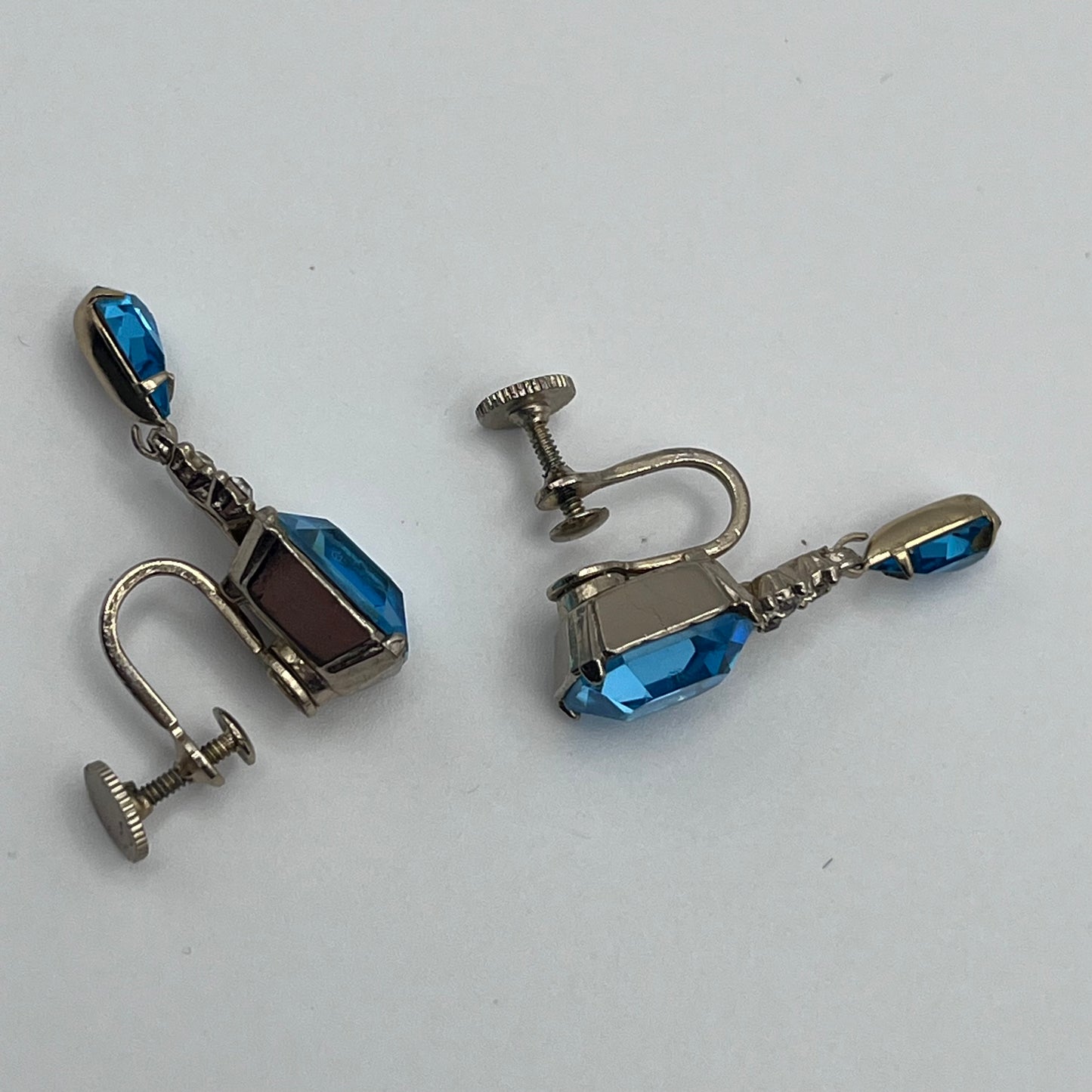 1950s Coro Aqua Rhinestone Drop Earrings