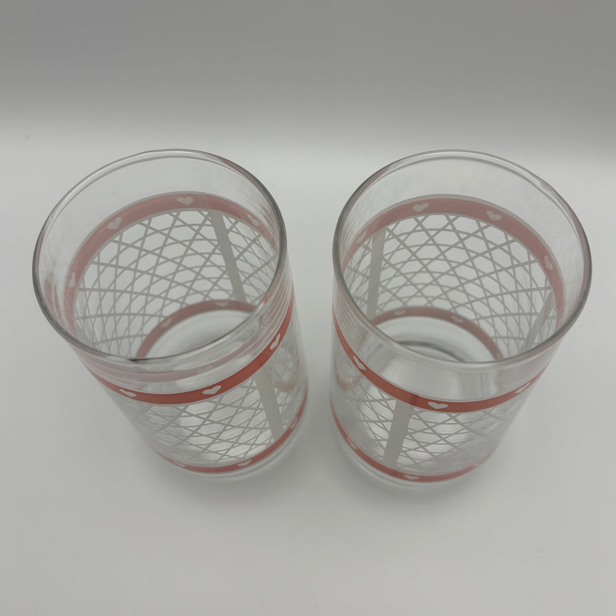 1980s Set of Two Heart Motif Drinking Glasses