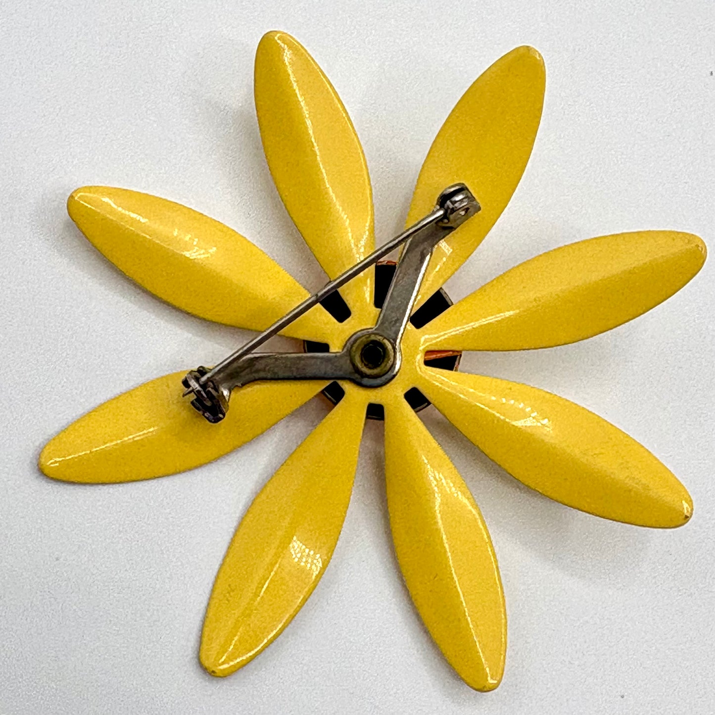 Late 60s / Early 70s Yellow Enamel Daisy Brooch & Earrings