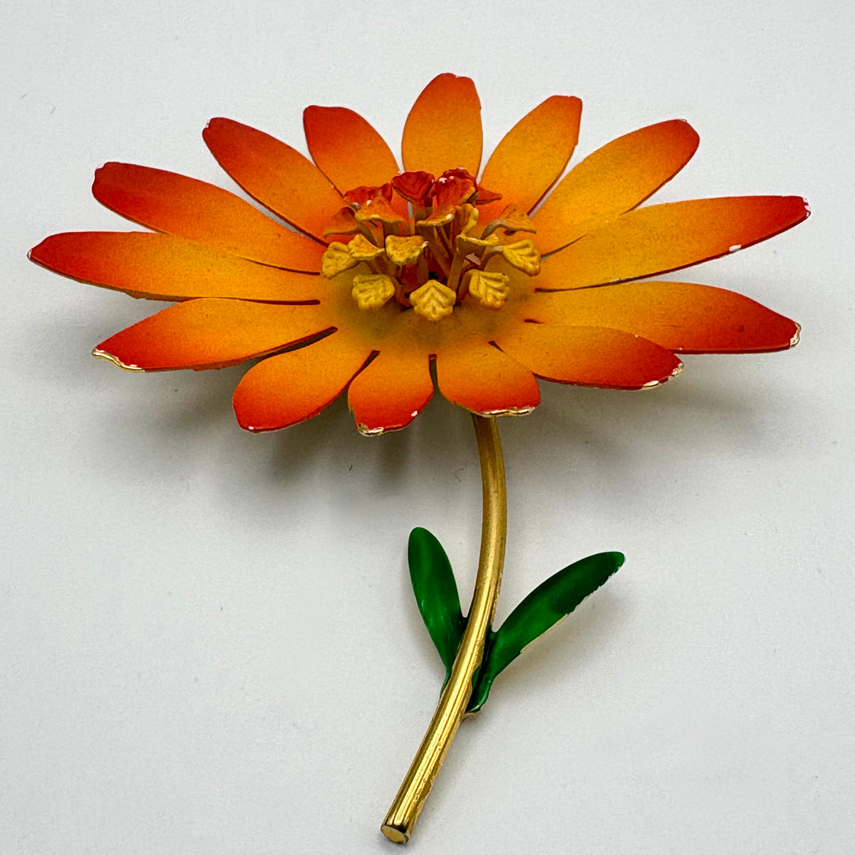 Late 60s / Early 70s Bright Orange Enamel Flower Brooch