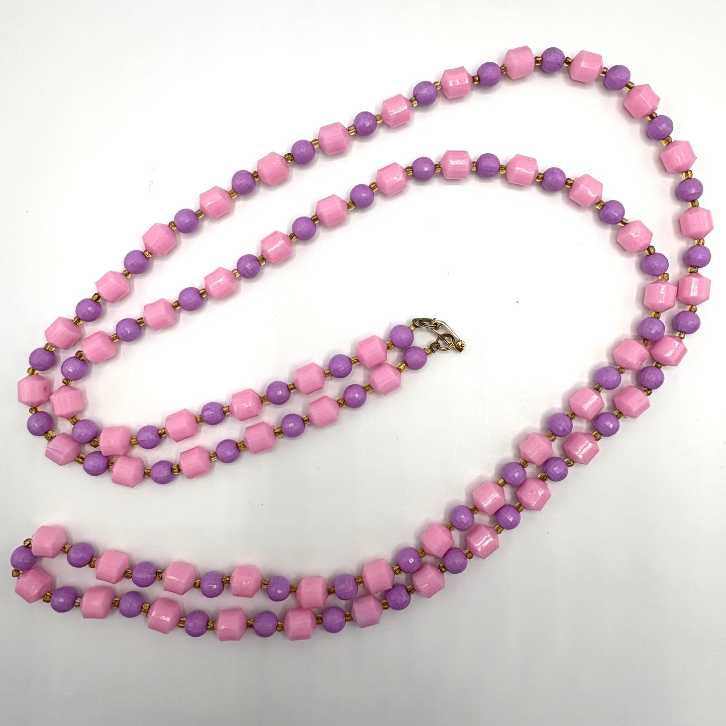 1960s Hong Kong Pink & Purple Long Bead Nekclace