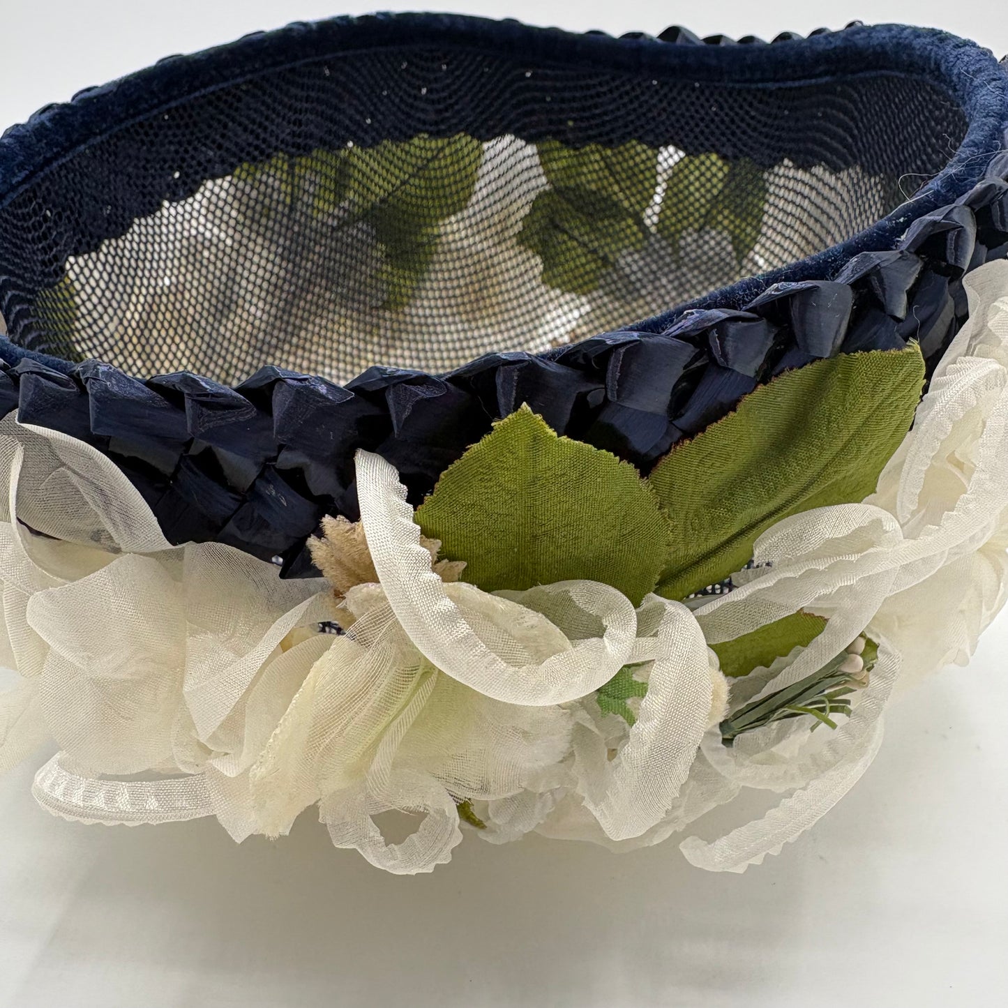 Late 50s/ Early 60s Flowered Straw Pillbox Hat