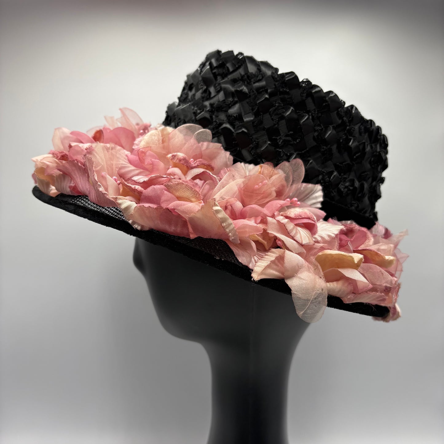 1950s Straw Flowered Brim Picture Hat