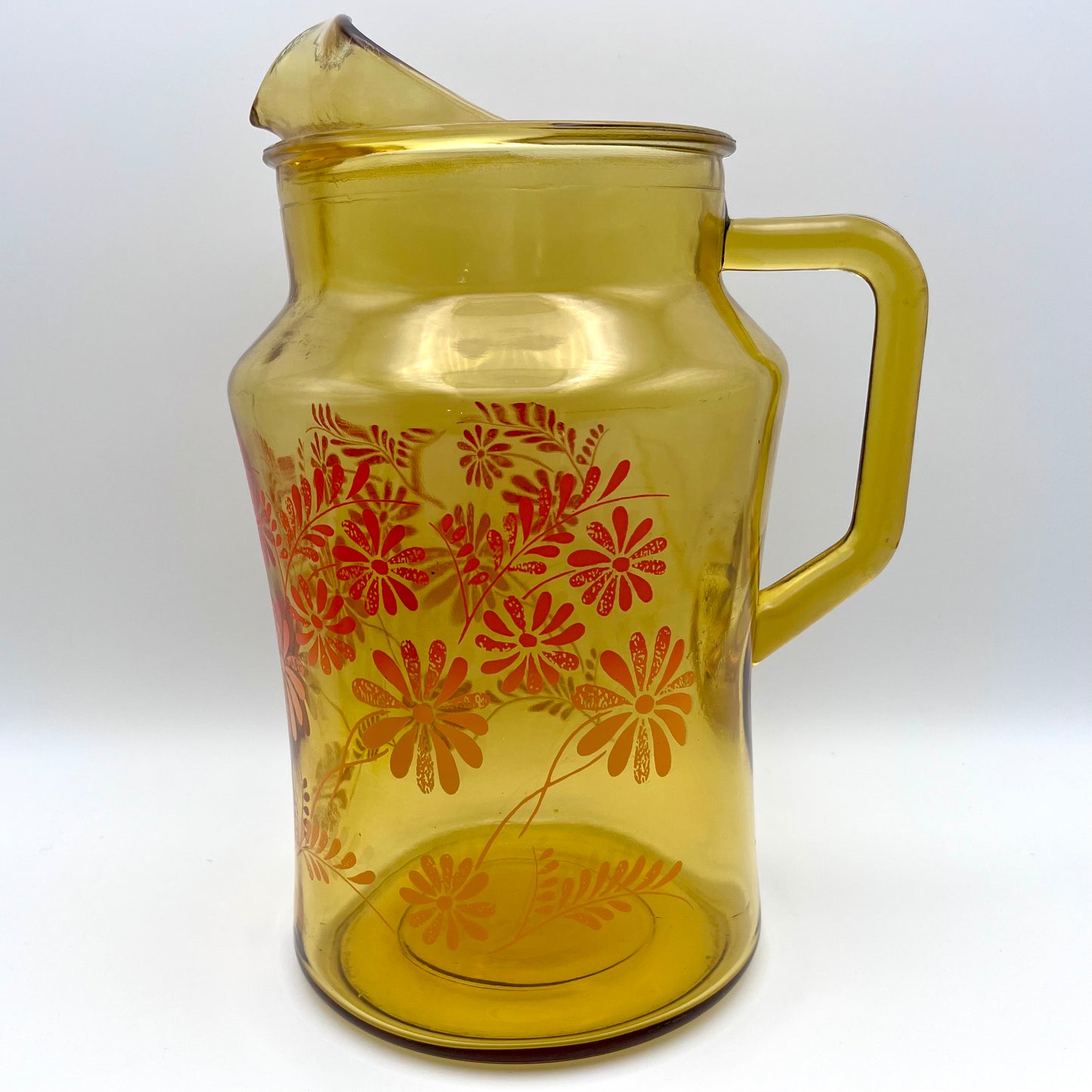 1970s Glass Pitcher with Flower Motif