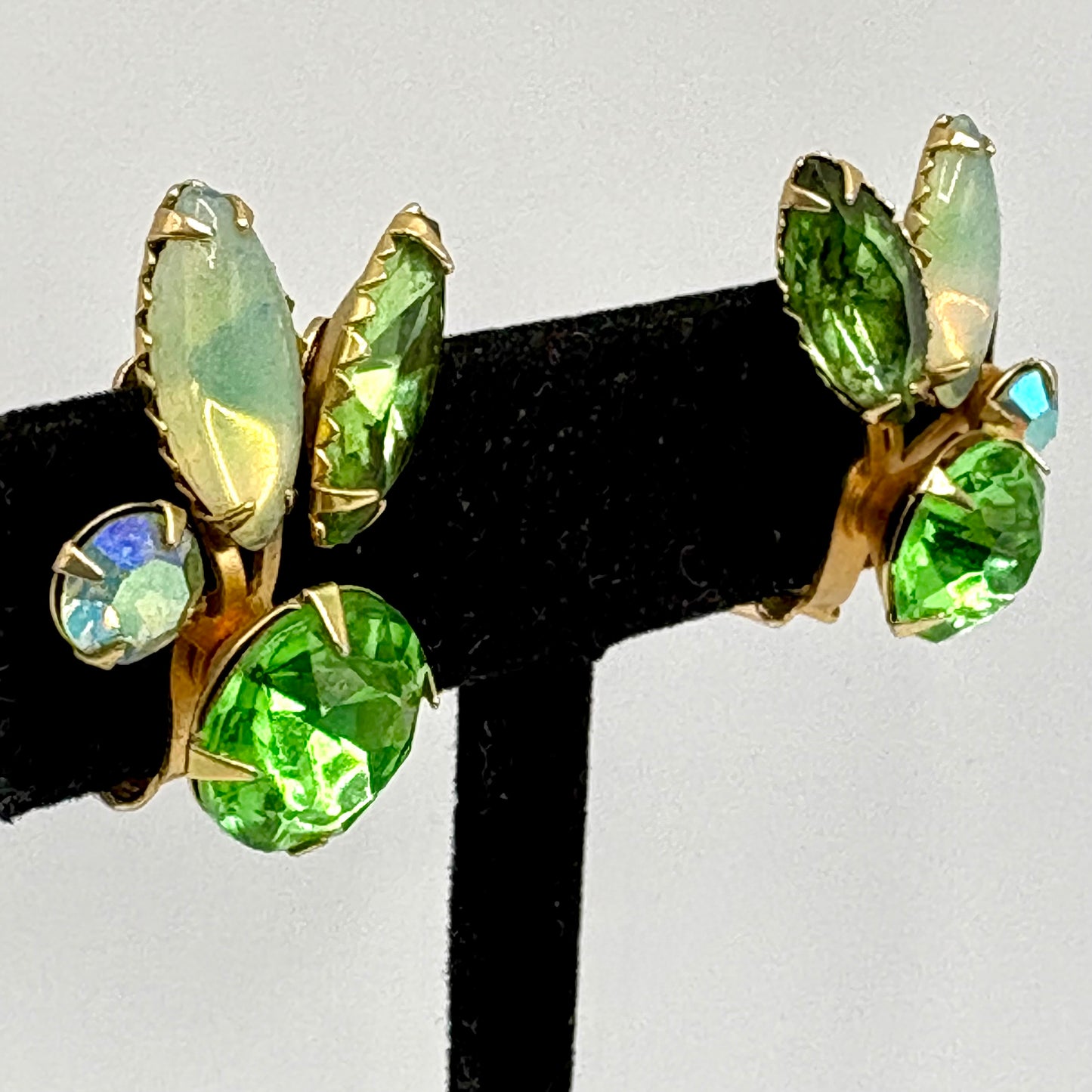 1960s Beau Jewels Green Rhinestone Earrings