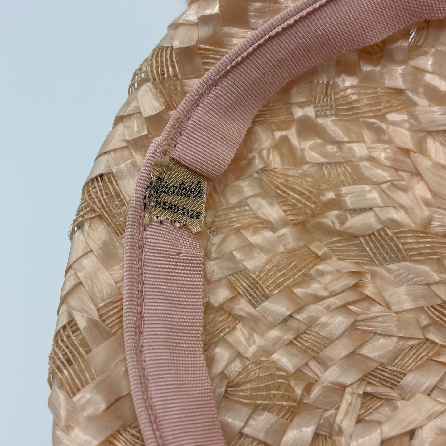 1950s Pink Woven Straw Calot Hat With Veil