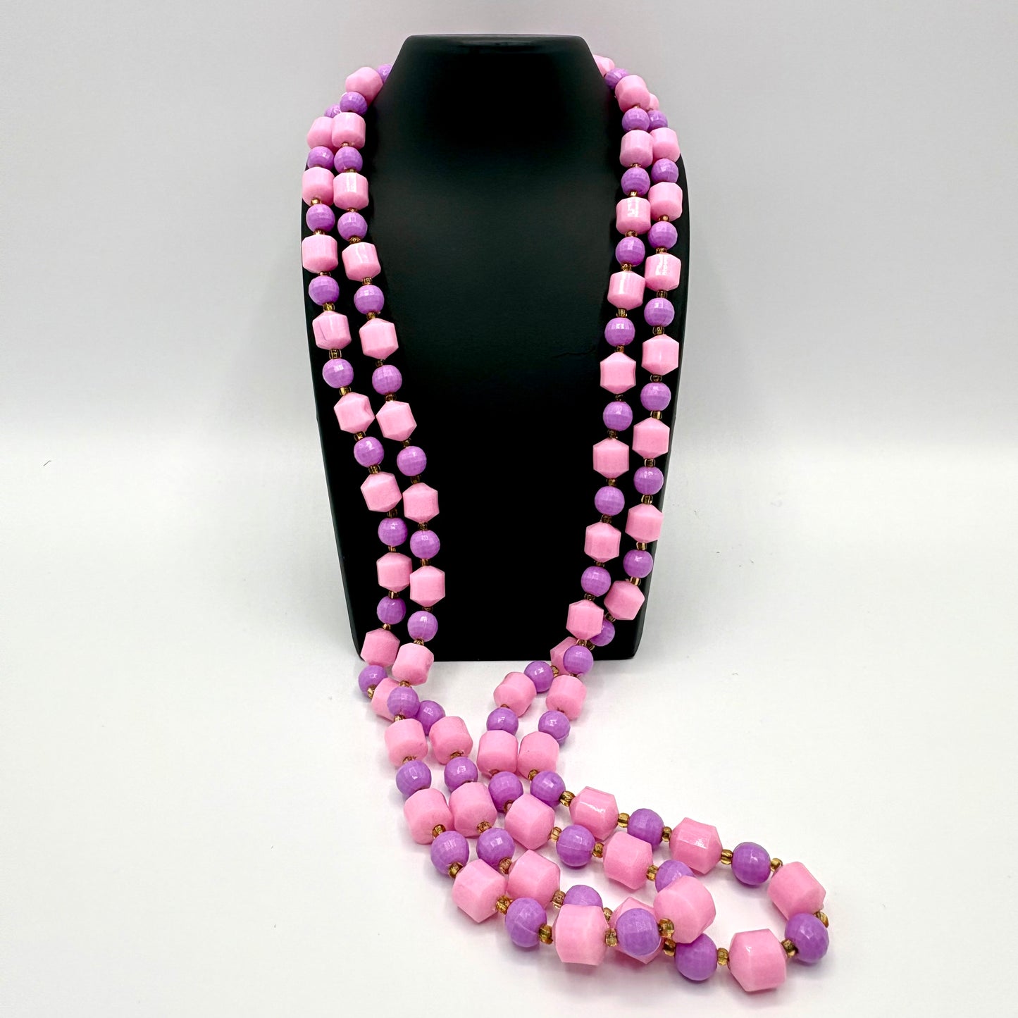 1960s Hong Kong Pink & Purple Long Bead Nekclace