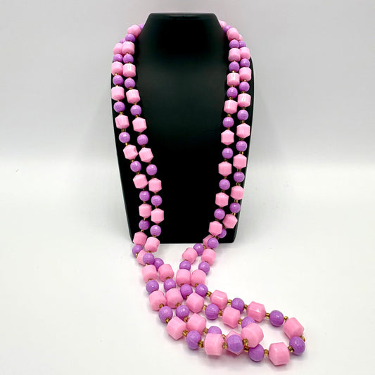 1960s Hong Kong Pink & Purple Long Bead Nekclace