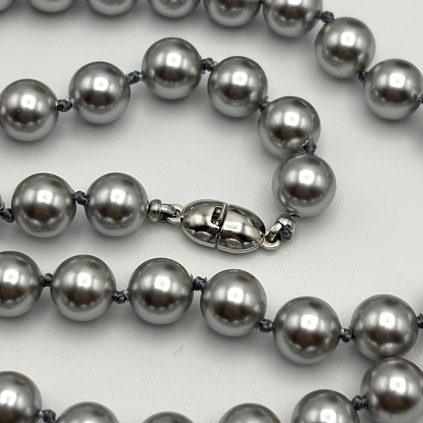 1960s Monet Silver Faux Pearl Hand Knotted Necklace