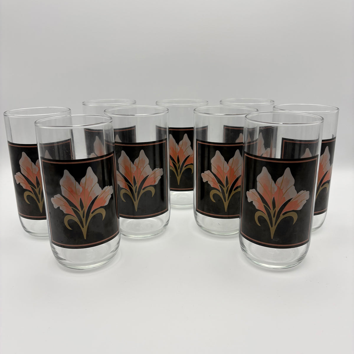 1980s Hollywood Regency Drinking Glasses (Set of 9)