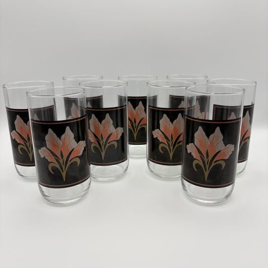 1980s Hollywood Regency Drinking Glasses (Set of 9)