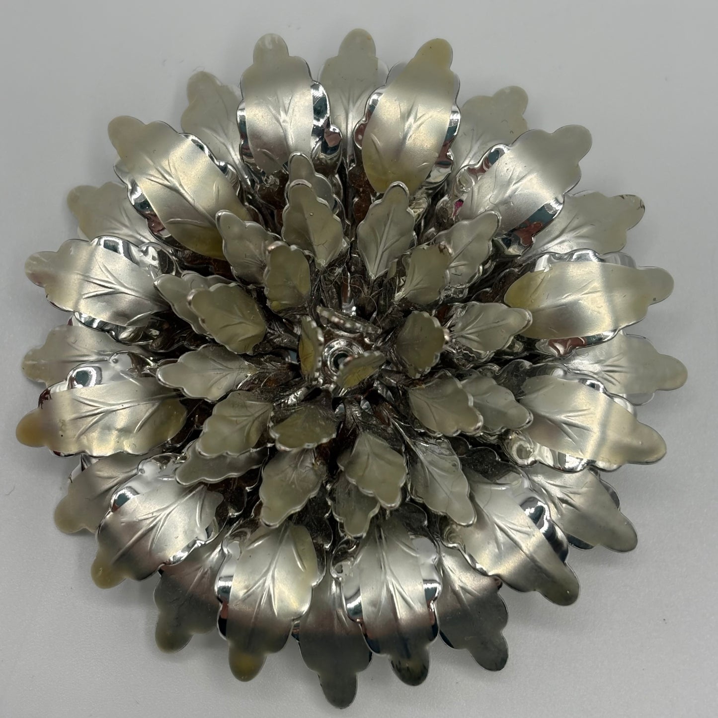 1960s Silver Metal Flower Brooch