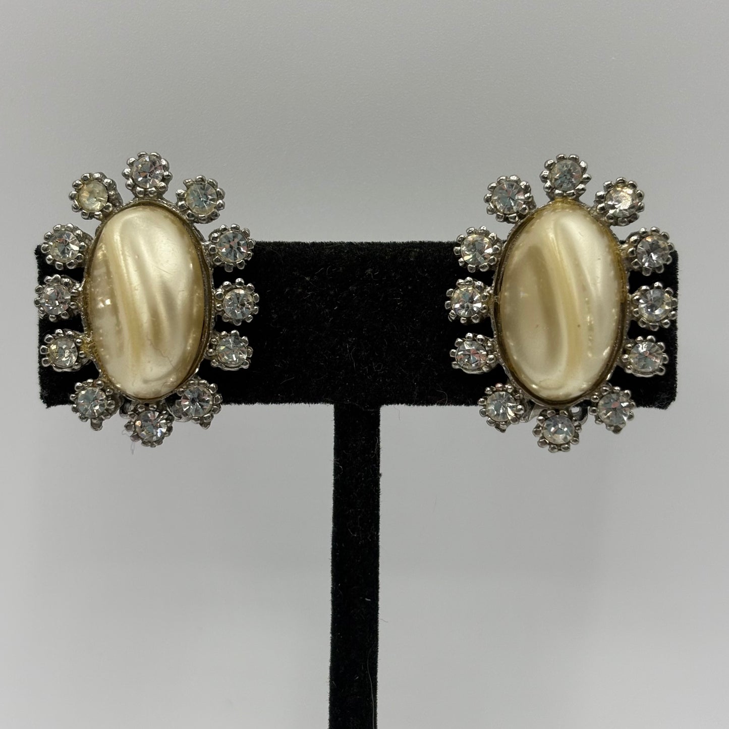 1960s Rhinestone & Faux Pearl Earrings