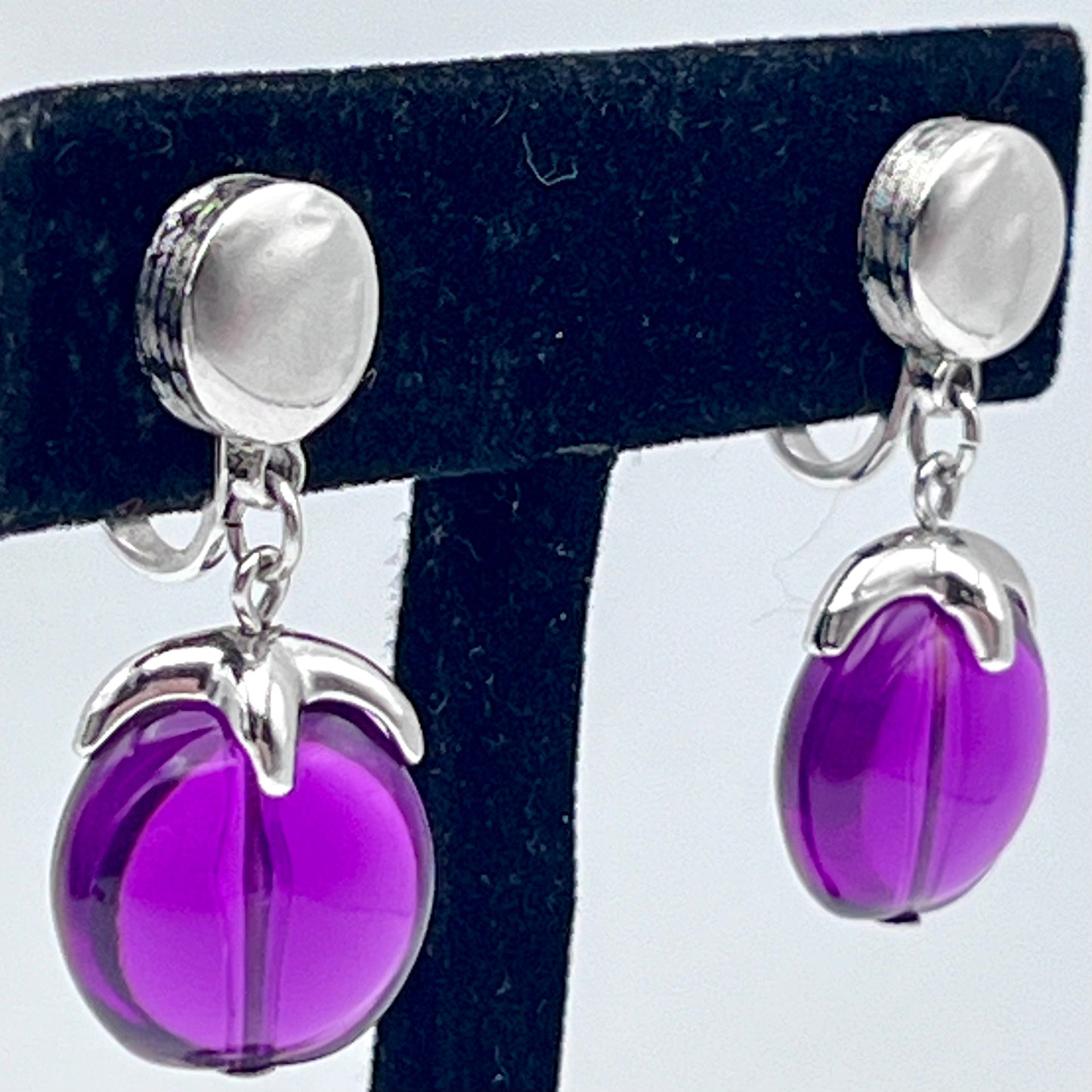 1960s Crown Trifari Purple Lucite Earrings