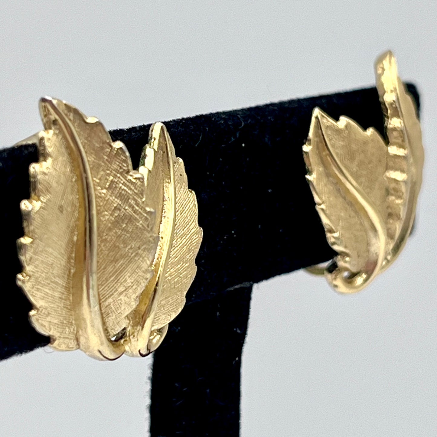 1960s Crown Trifari Gold-Tone Leaf Earrings