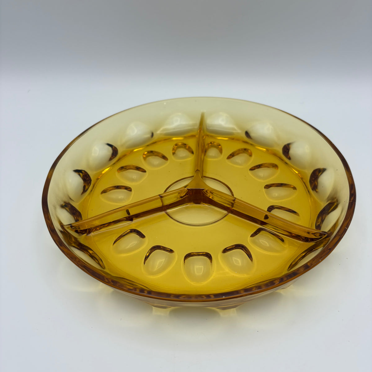 Late 60s/ Early 70s Amber Glass Divided Dish
