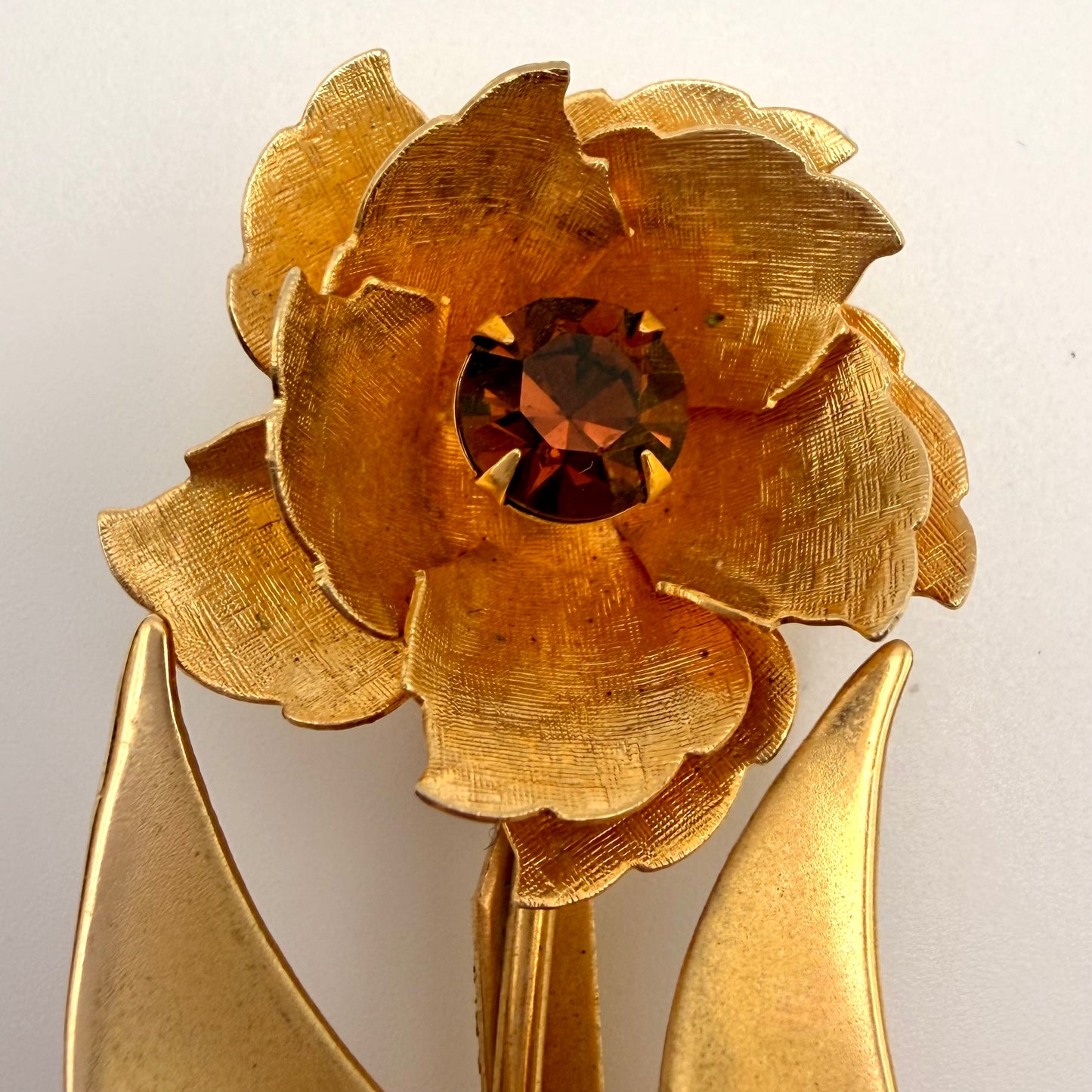 1960s Gold-Tone Rhinestone Flower Brooch