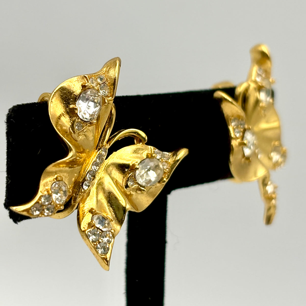 1960s Crown Trifari Butterfly Rhinestone Earrings