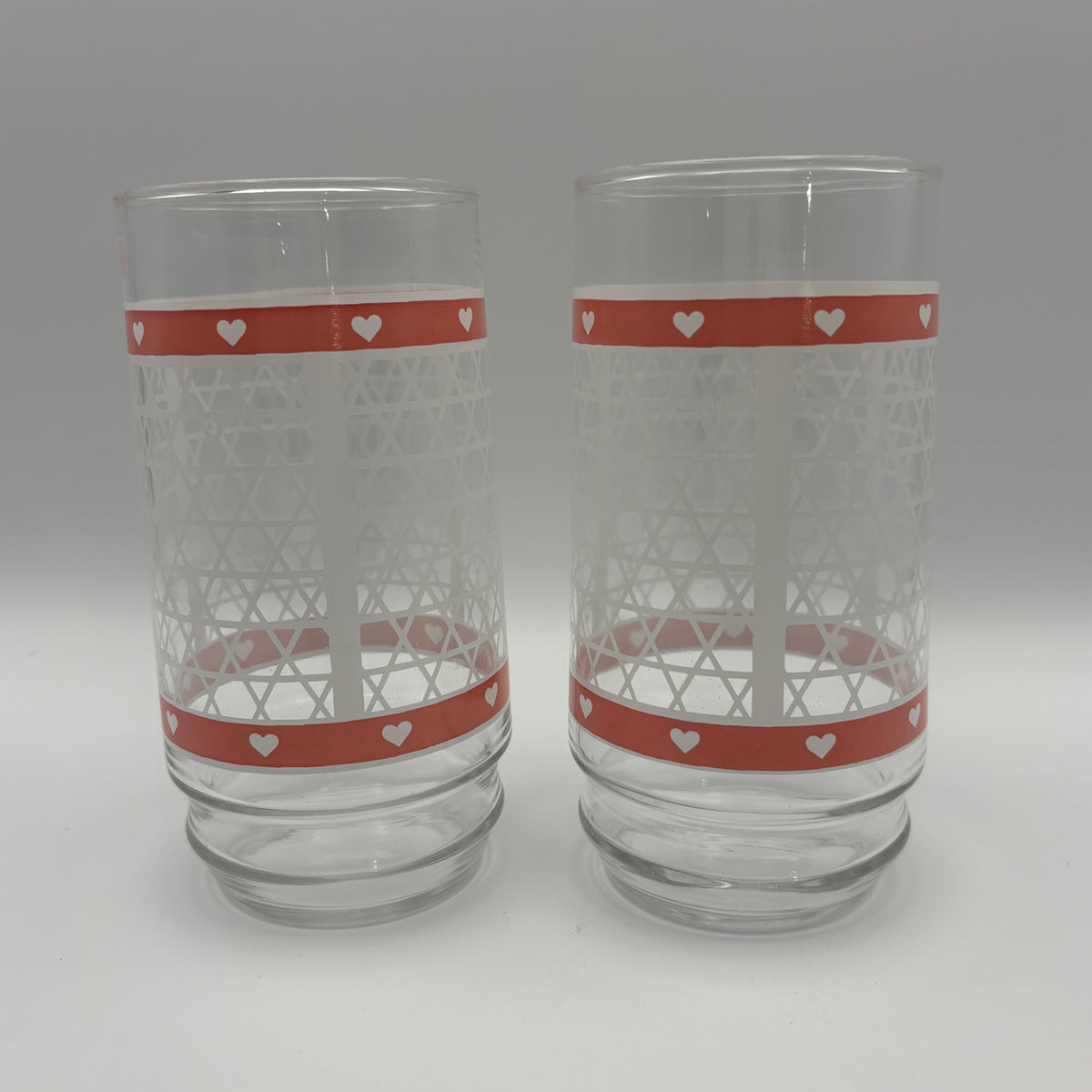 1980s Set of Two Heart Motif Drinking Glasses