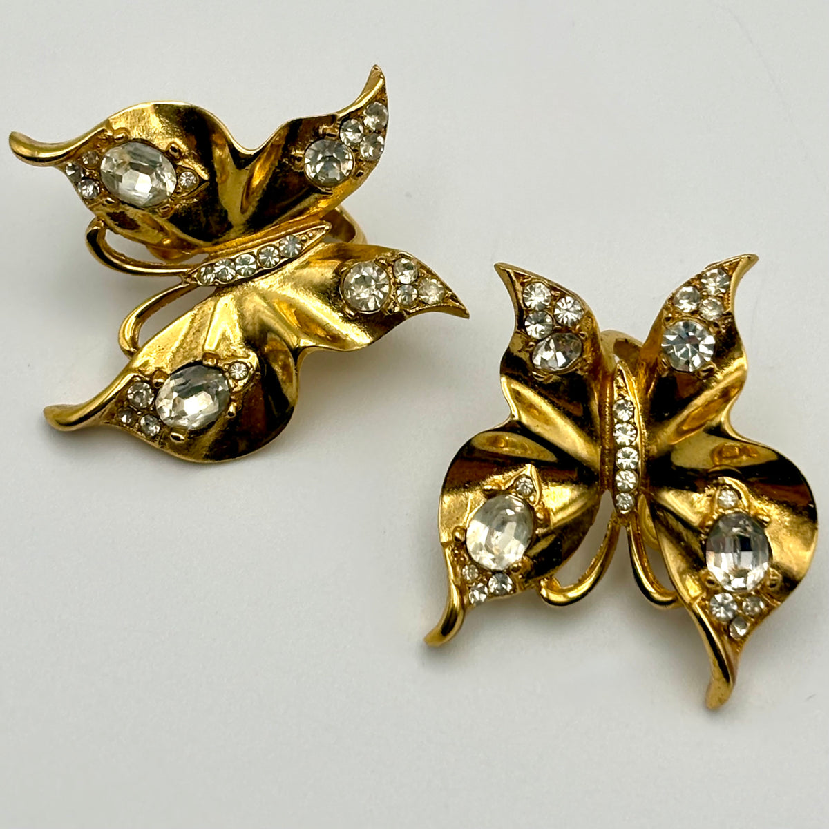1960s Crown Trifari Butterfly Rhinestone Earrings