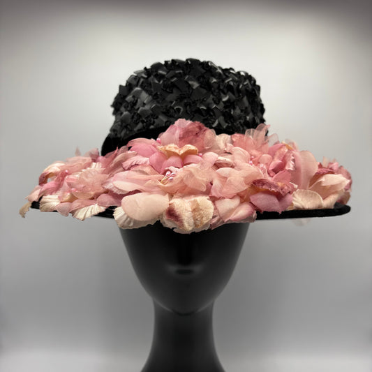 1950s Straw Flowered Brim Picture Hat