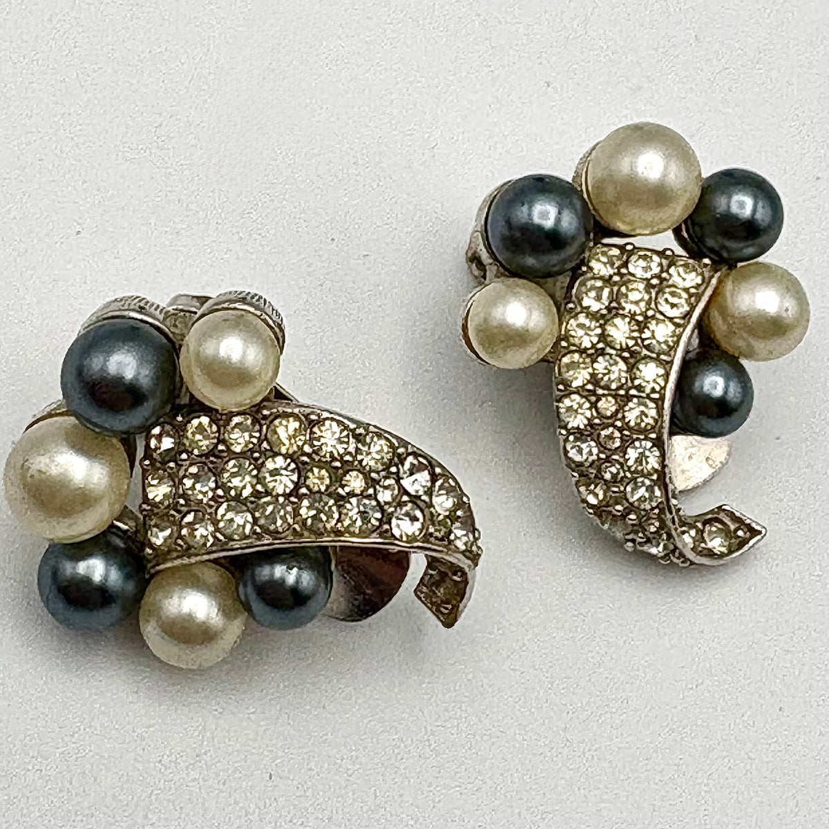 1960s Marvella Rhinestone & Pearl Earrings