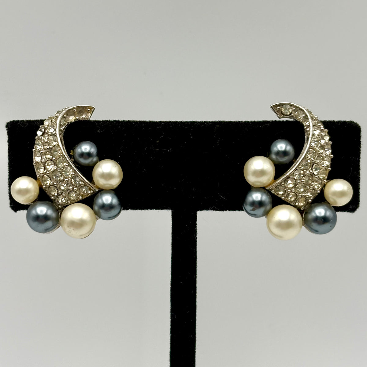 1960s Marvella Rhinestone & Pearl Earrings