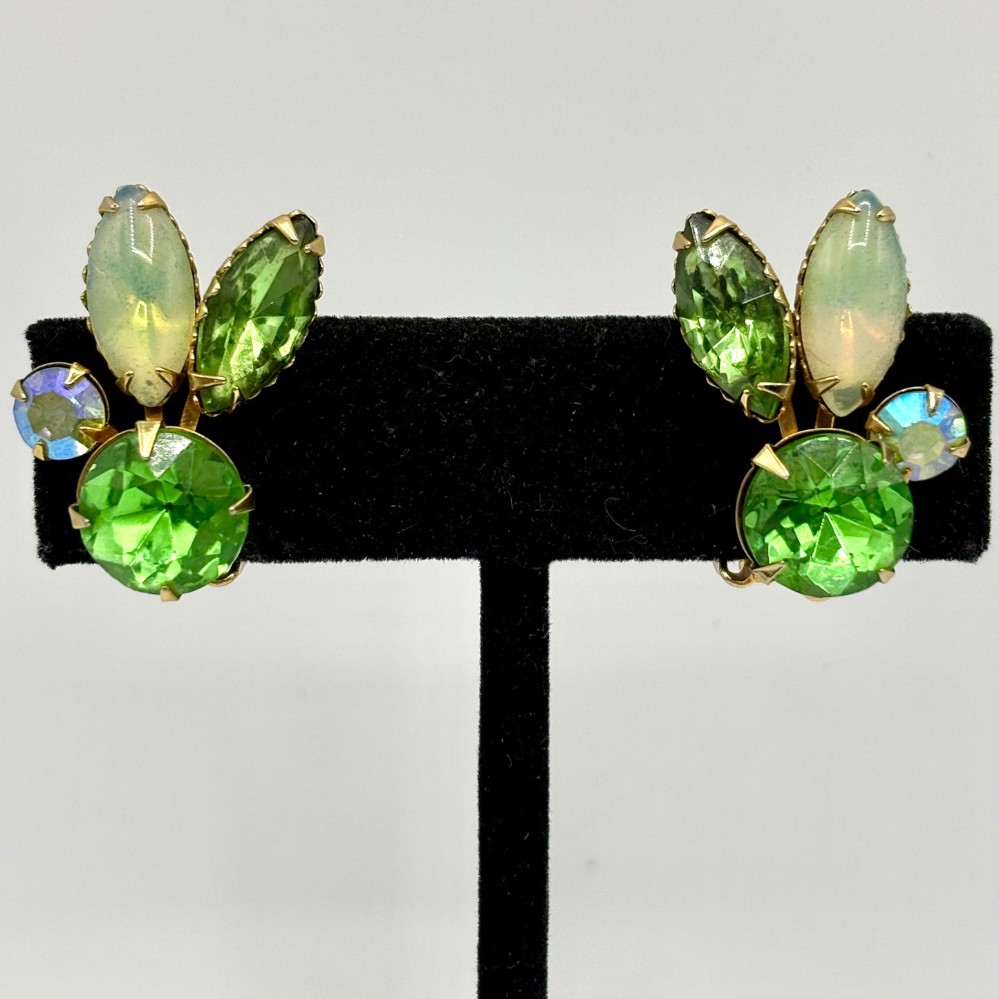 1960s Beau Jewels Green Rhinestone Earrings