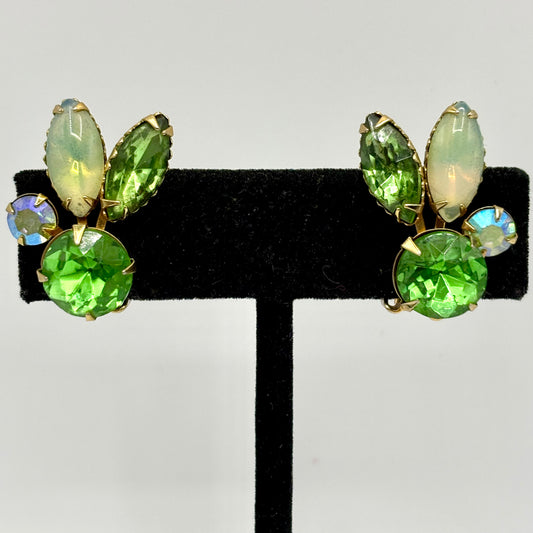 1960s Beau Jewels Green Rhinestone Earrings