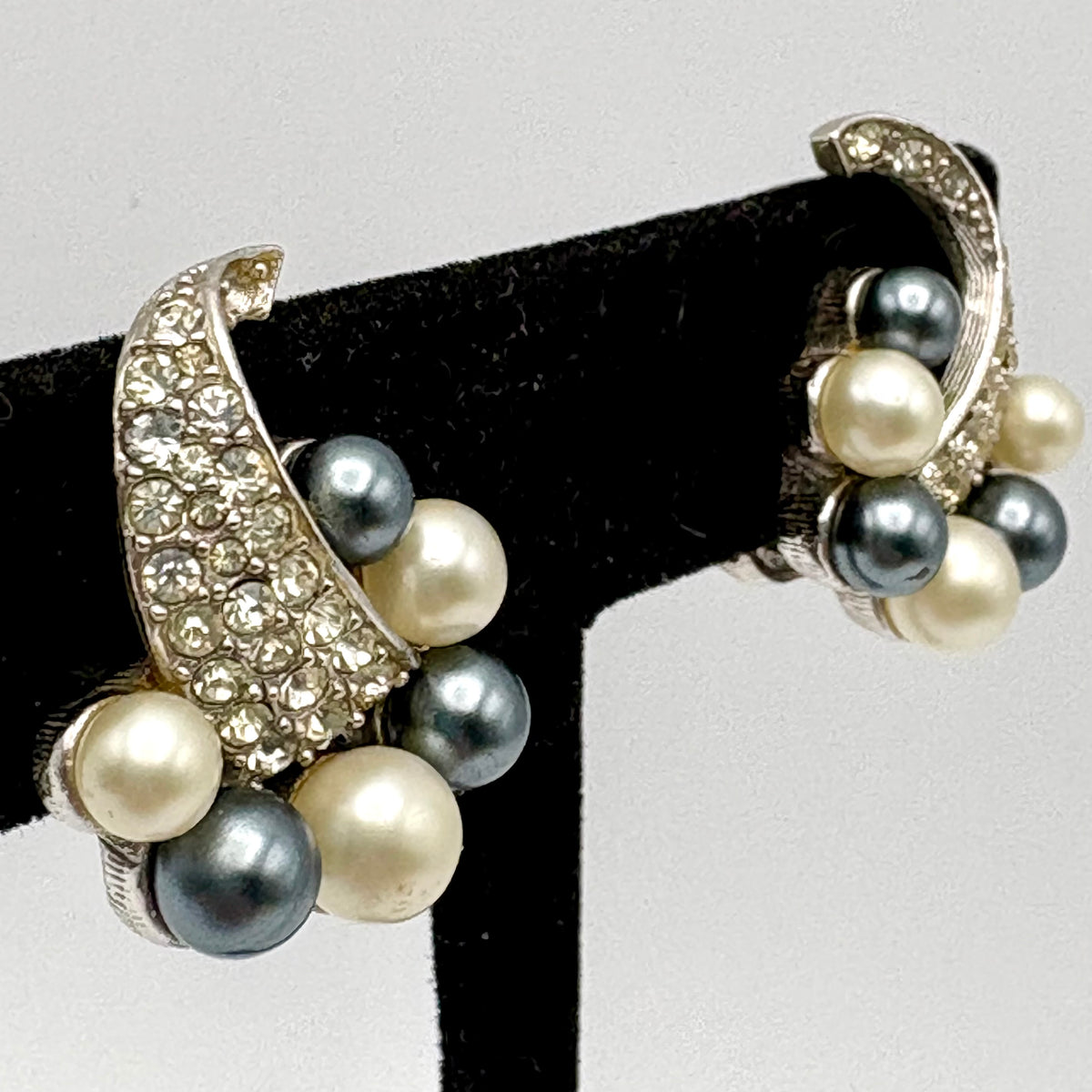 1960s Marvella Rhinestone & Pearl Earrings