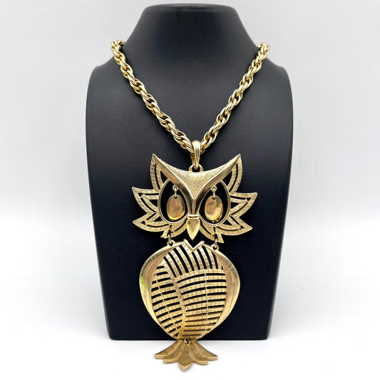 1970s Allen Articulated Owl Necklace